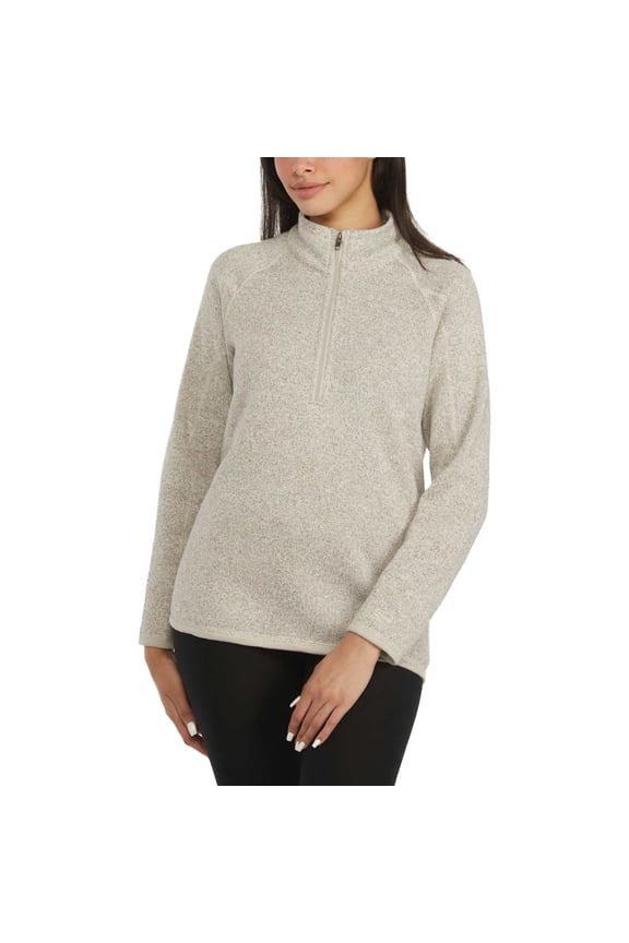 Women's Quarter Zip Comfort Fit Cozy Fleece Sweater-Beige / XL