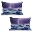 thumbnail image 1 of Storm Quilted Pillowcover Set of 2, Stormy Sky Scary Ocean Rocks Night View Theme Art Prints in Abstract Colors, Standard Queen Size Pillow Cover Bedroom, 36" x 20", Purple and Indigo, by Ambesonne, 1 of 1