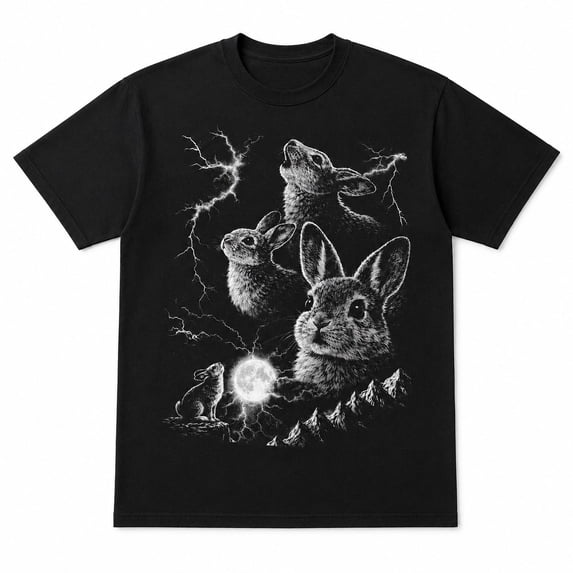 Storm Rabbit Moon Graphic T-Shirt, Retro Animal Tee, Unisex Classic Fit