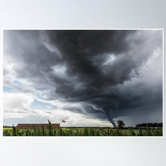 Storm Tornado Or Twister Lifing Hay Bales In Bad Weather Poster Wall Art, Modern Wall Decor, 16x24 UNFRAMED
