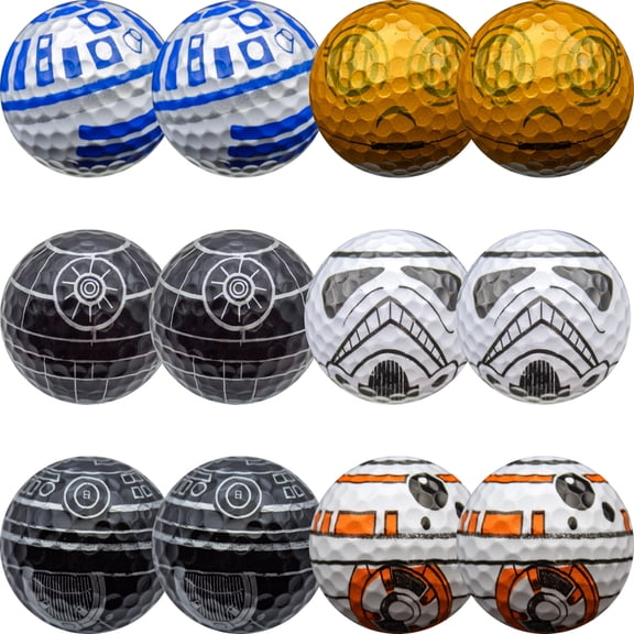 Storm Trooper, BB8, BB9E, Death Star, C3PO, R2D2 Golf Balls, 12 Pack by GBM GOLF
