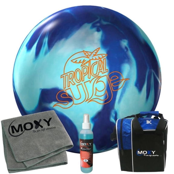 Storm Tropical Surge Teal/Blue Bowling Ball | Moxy Strike Royal Bowling Bag | Moxy Grey Micro Fiber Towel | Moxy Xtreme Power Cleaner Package