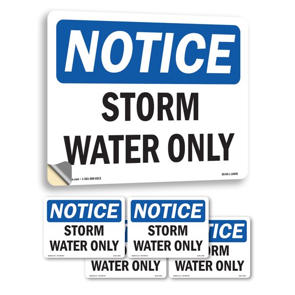 Storm Water Only OSHA Notice Vinyl Decal Label 5 Inch x 3.5 Inch - 5 Pack