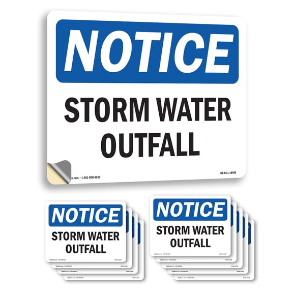 Storm Water Outfall OSHA Notice Vinyl Decal Label 7 Inch x 5 Inch - 10 Pack