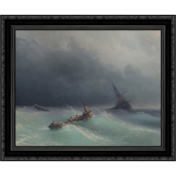 Storm at sea 24x20 Black Ornate Wood Framed Canvas Art by Aivazovsky, Ivan