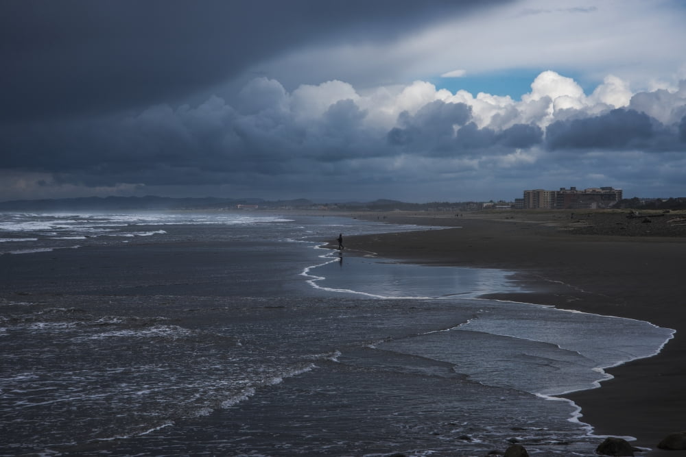Storm clouds loom over the beach Seaside Oregon United States of America Canvas Art - Robert L Potts  Design Pics (19 x 12)