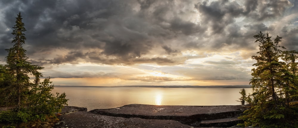Storm clouds over Lake Superior Thunder Bay Ontario Canada Canvas Art - Susan Dykstra Design Pics (44 x 20)
