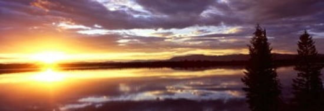 Storm clouds over a lake at sunrise Jenny Lake Grand Teton National Park Wyoming USA Canvas Art - Panoramic Images (18 x 7)