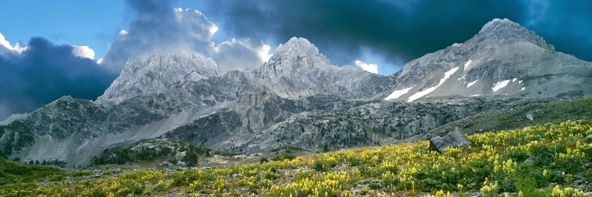 Storm clouds over mountain Teton Range South Fork Cascade Canyon Trail Grand Teton National Park Wyoming USA Canvas Art - Panoramic Images (27 x 9)