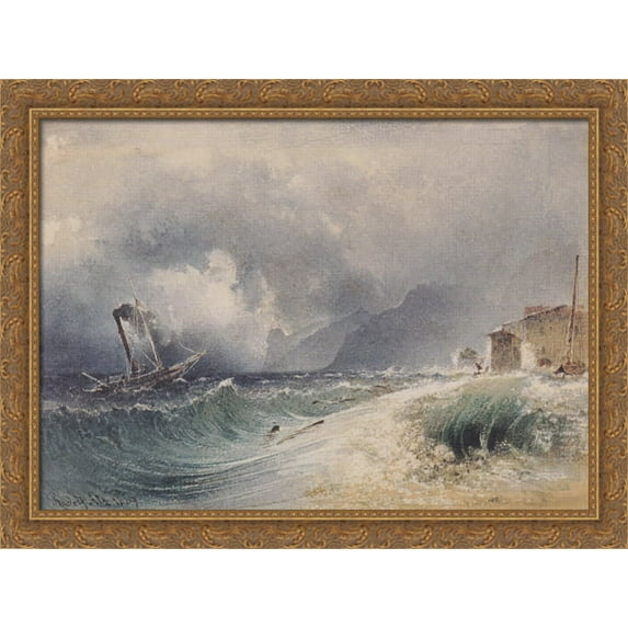 Storm on Lake Garda 38x28 Large Gold Ornate Wood Framed Canvas Art by Rudolf von Alt
