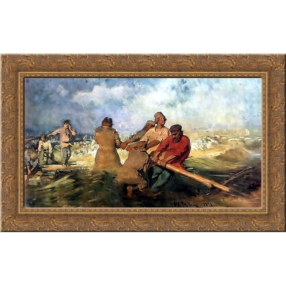 Storm on the Volga 24x17 Gold Ornate Wood Framed Canvas Art by Repin, Ilya