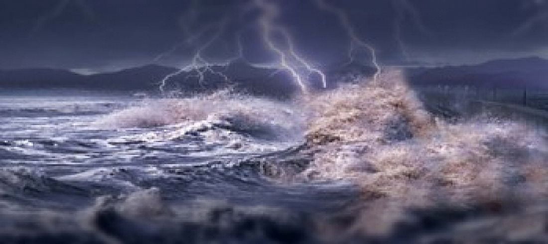 Storm waves hitting concrete Canvas Art - Panoramic Images (15 x 7)