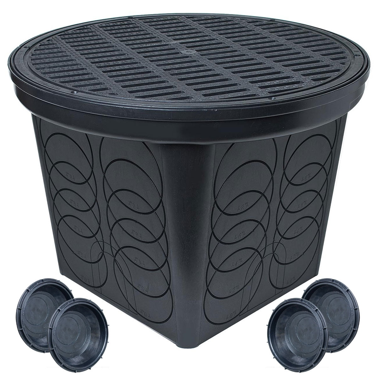 StormDrain 20" Round Catch Basin Distribution Box Kit, Black with Black Grate