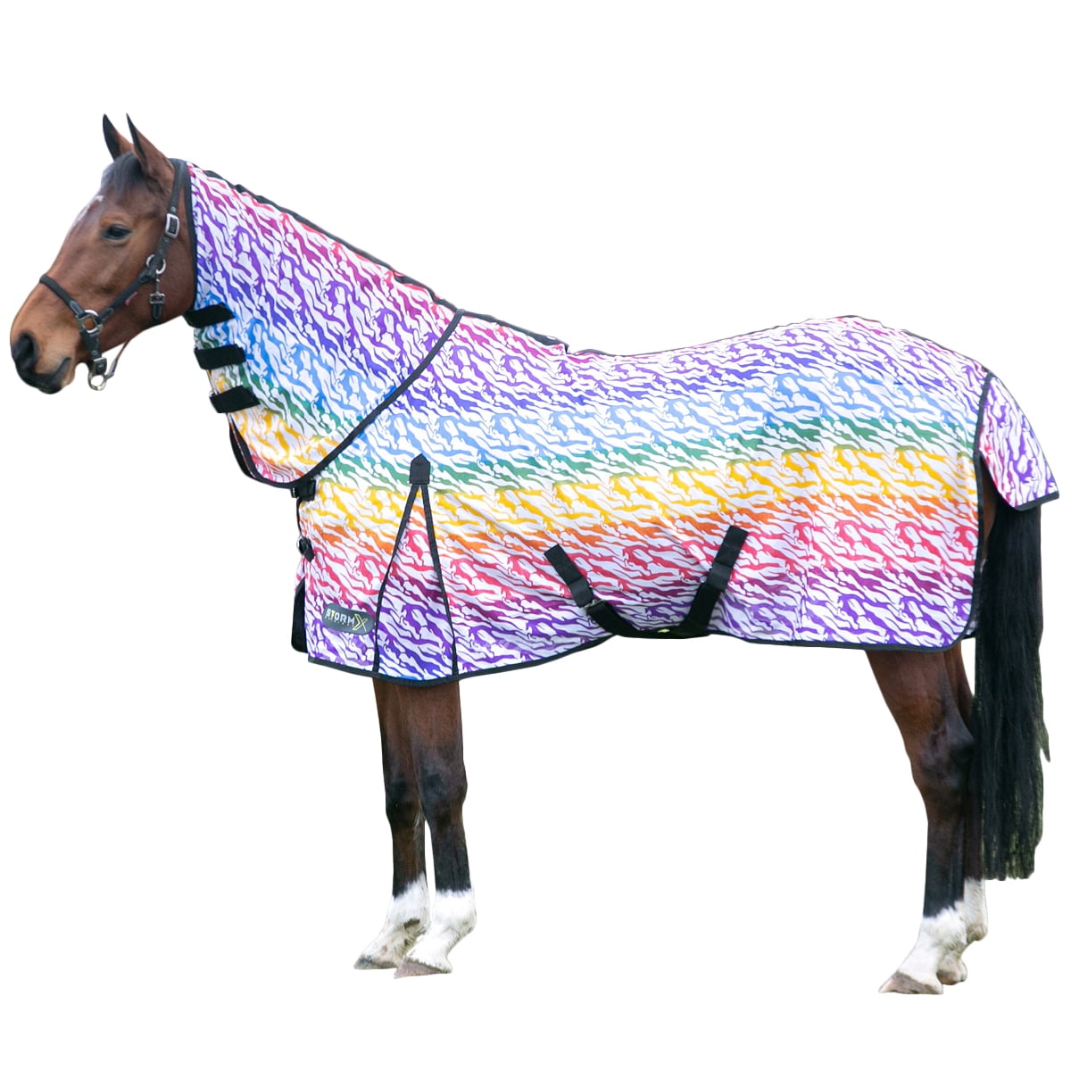 StormX Original Rainbow HighNeck Zebra Print Horse Fly Rug