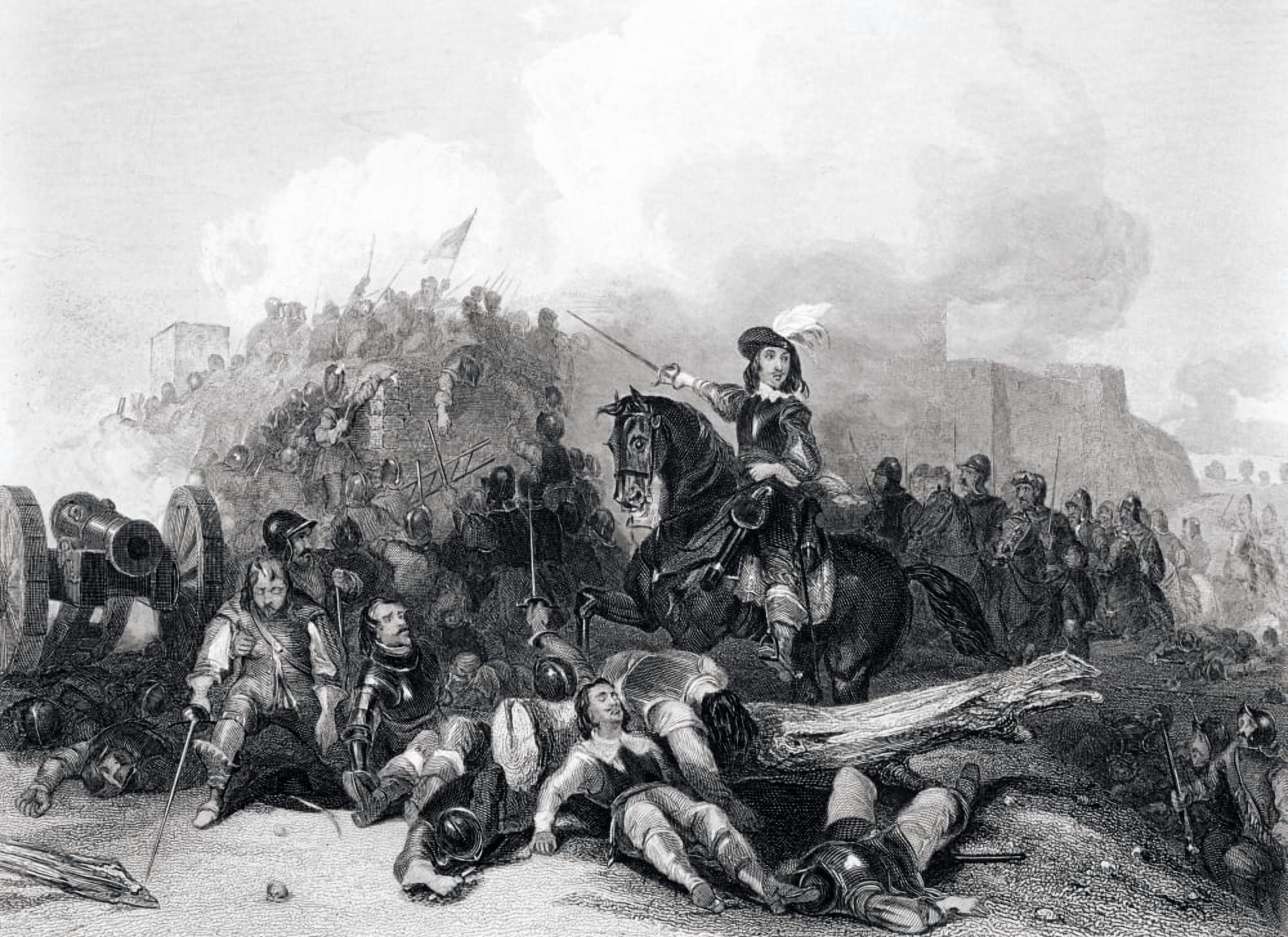 Storming Of Bristol 26 July 1643 During English Civil War From 19Th Century Print Of Painting By G Cattermole Engraved By JC Varrall Canvas Art - Ken Welsh Design Pics (17 x 12)