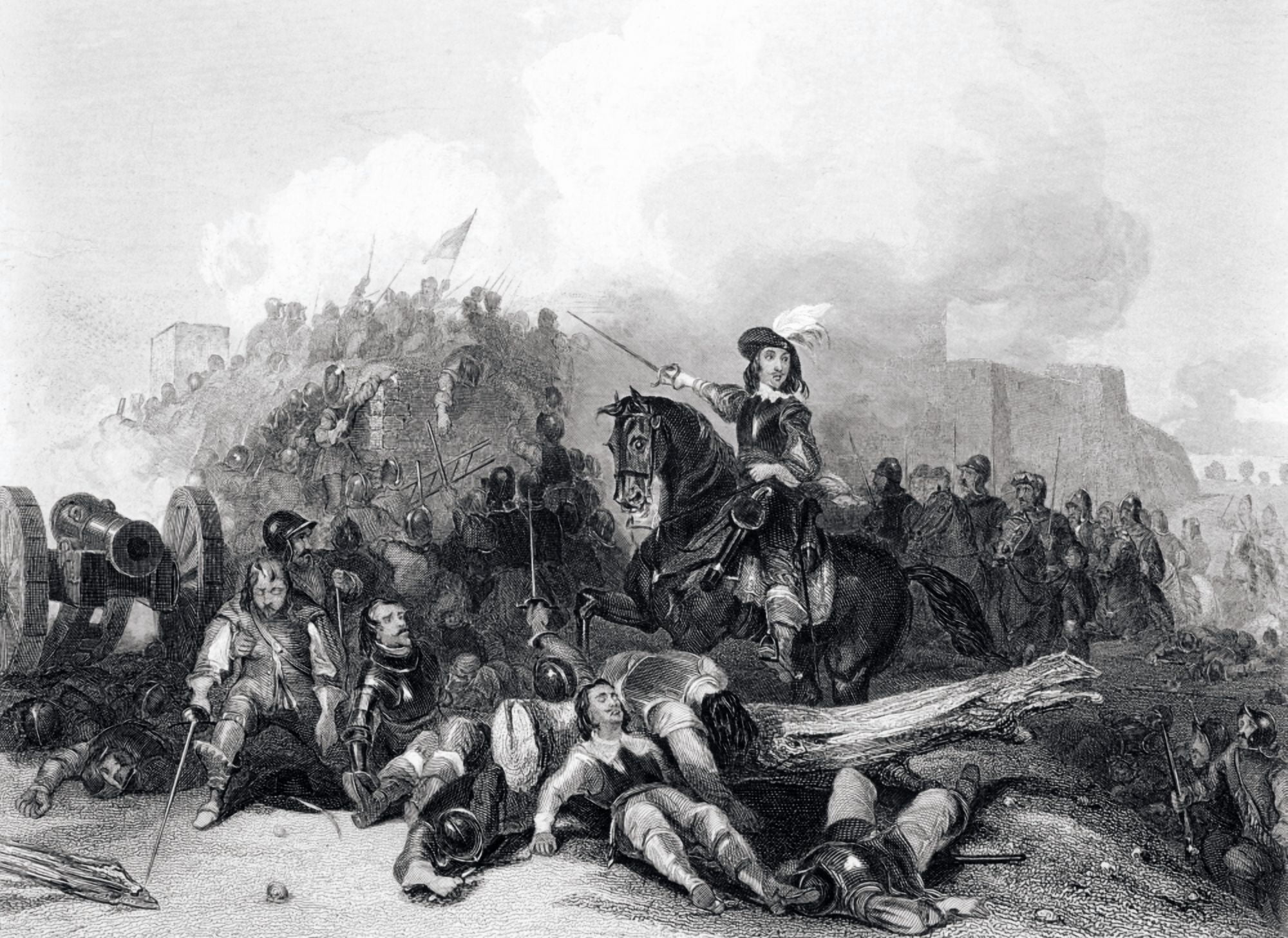 Storming Of Bristol 26 July 1643 During English Civil War From 19Th Century Print Of Painting By G Cattermole Engraved By JC Varrall Canvas Art - Ken Welsh  Design Pics (34 x 24)
