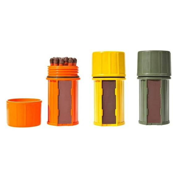 Stormproof Match Kit with Waterproof Case, 25 Stormproof Matches and 3 Strikers - Orange, Green, and Yellow