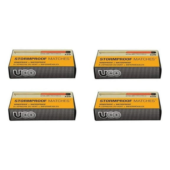 Stormproof Matches - Waterproof & Windproof - 4 Pack | Emergency Fire Starter for Camping, Hiking, Backpacking - Reliable, Long Burning Matches with Striker