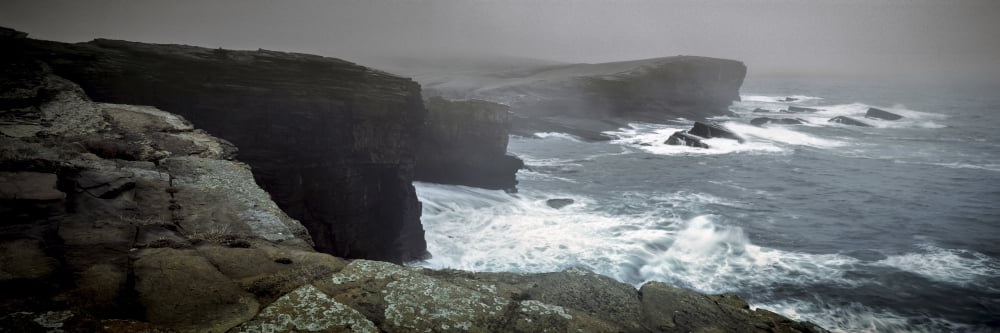 Storms raging over Yesnaby Coastline Orkney Islands Scotland Canvas Art - Panoramic Images (36 x 12)