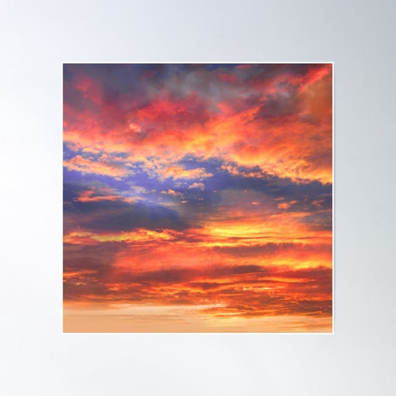 Stormy Blue And Red Sky Sunset Poster Wall Art, Modern Wall Decor, 16x16 UNFRAMED