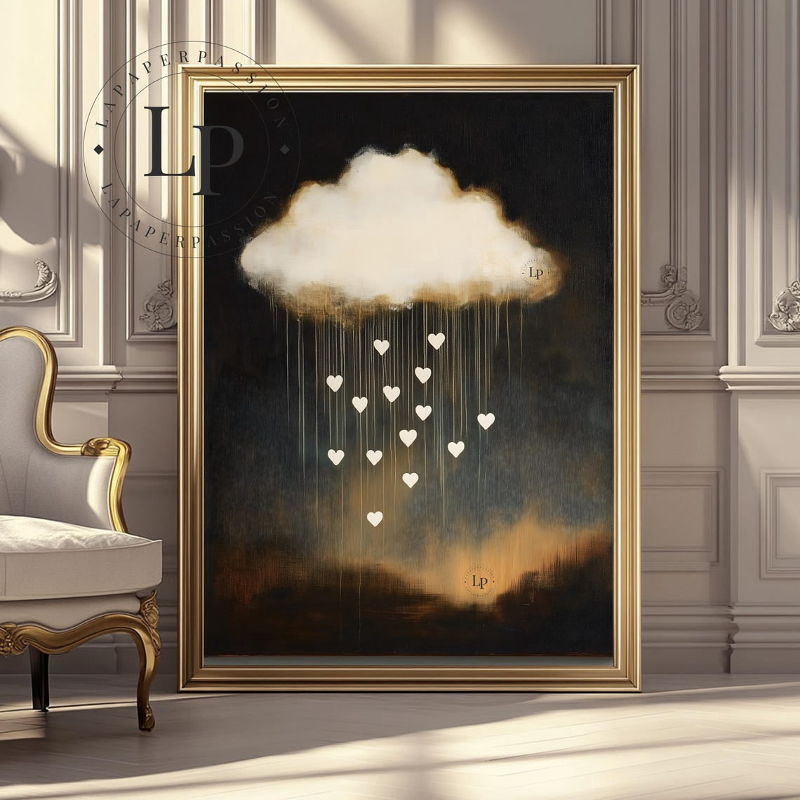 Stormy Cloud Dark Academia Raining Hearts Nursery Wall Art Print ...