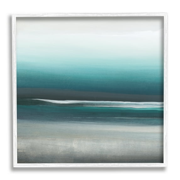 Stormy Coast Abstract Nautical Landscape Grey Blue Pop Landscape Framed Art Print Wall Art, 17x17