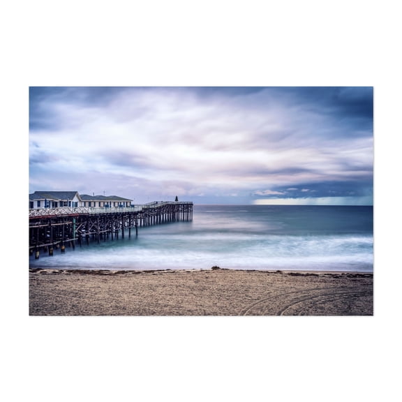 Stormy At Crystal Pier - San Diego California Photography Beach Boardwalk Coastal Ocean Landscape Waves Beach House Unframed Wall Art Print 32 x 48 inches