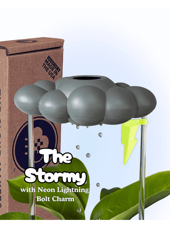 Stormy Dripping Rain Cloud with Neon Lightning Bolt Charm