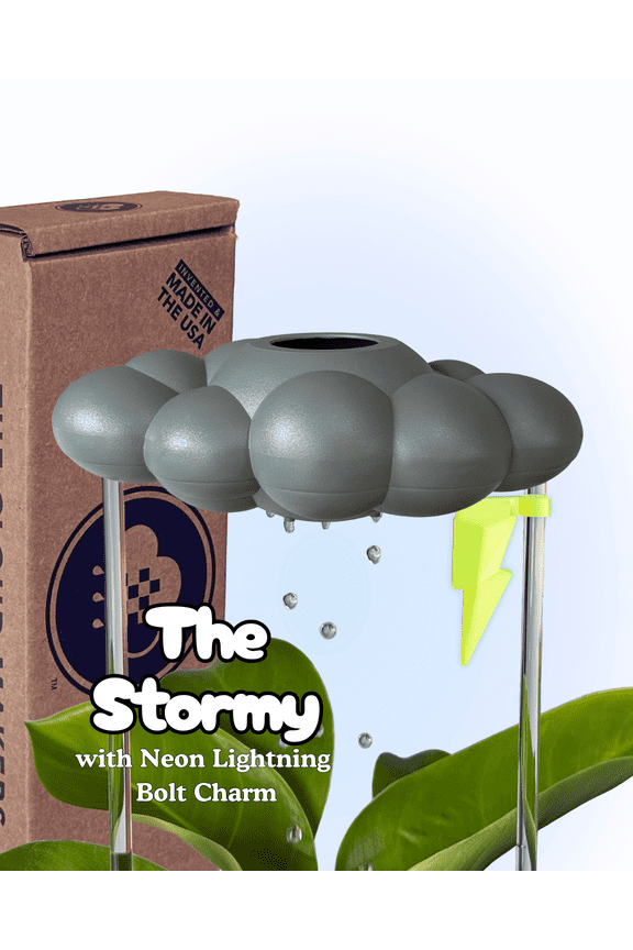 Stormy Dripping Rain Cloud with Neon Lightning Bolt Charm