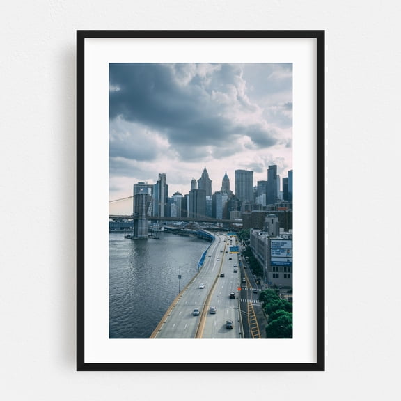 Stormy FDR 01 - Manhattan New York Photography Cityscape Skyline Bridge Architecture Travel Poster Street Photography Black Framed Wall Art Print 5 x 7 inches