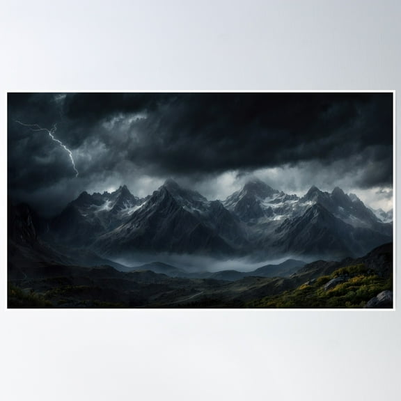 Stormy Mountain Peaks - Dark Sky Landscape Art Poster Wall Art, Modern Wall Decor, 24x36 UNFRAMED