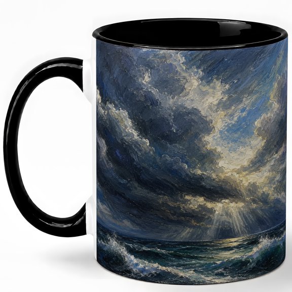 Stormy Ocean Sky 11oz Ceramic Mug, Dark Seascape Painting
