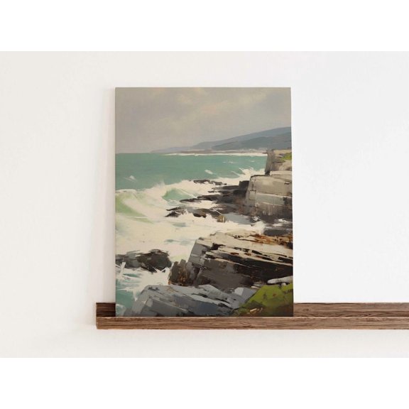 Stormy Ocean Waves Print, Moody Coastal Seascape Unframed Paper Print