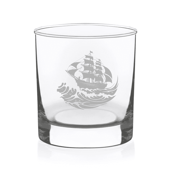 C&M Personal Gifts 11 oz Stormy Sea Voyage Whiskey Rocks Glass - Nautical Ship Themed Gift