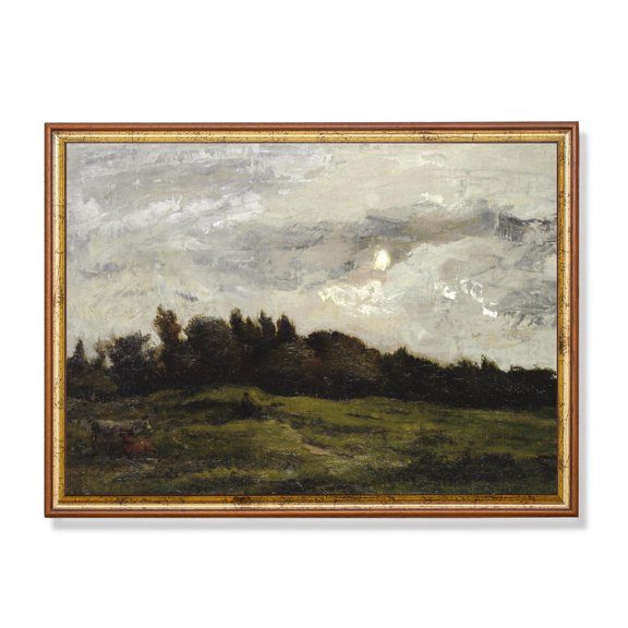 Stormy Sky Landscape Moody Countryside Dark Cloudy Sky Over Rustic Landscape Wall Art Decor Unframed Paper Print