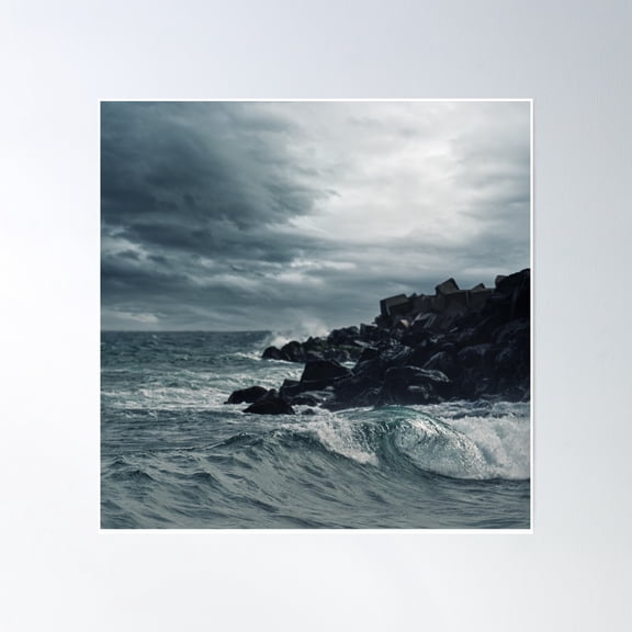 Stormy Sky Over Ocean Poster Wall Art, Modern Wall Decor, 24x24 UNFRAMED