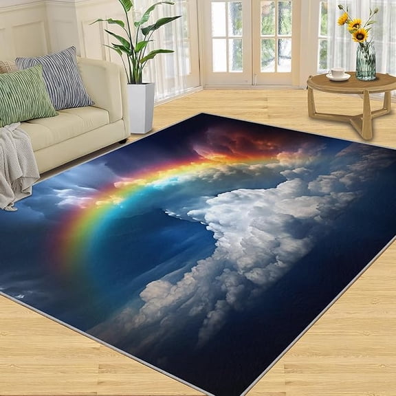 Stormy Sky Rainbow Area Rug, Thunderstorm Clouds Rugs for Living Room, Rainbow Rugs for Bedroom, Autumn Carpet for Entryway, Washable Non-Slip Office Home Decor 2 x 3ft