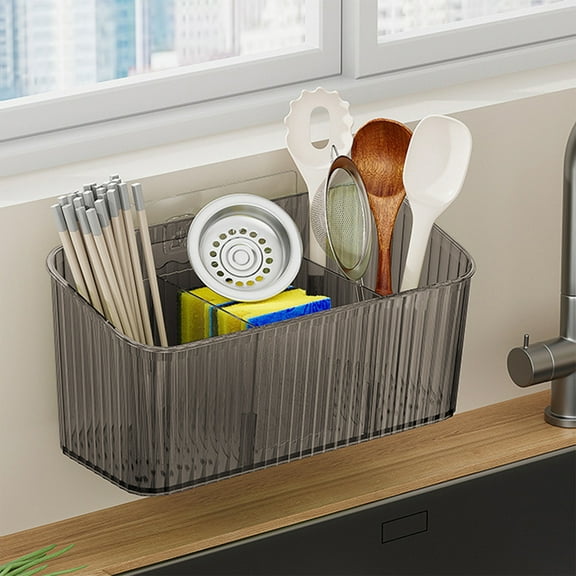 Storsr Wall Mounted Shower Rack - Transparent Plastic Bathroom Organizer, Toothbrush Holder for Bathroom, Kitchen, and More