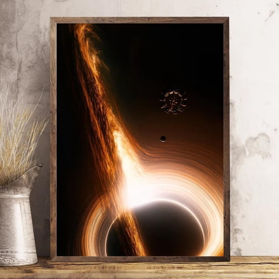 Storstar Interstellar Black Hole Wall Art - Sci-Fi Space Station Cosmic Print, Unframed Canvas 16x24in