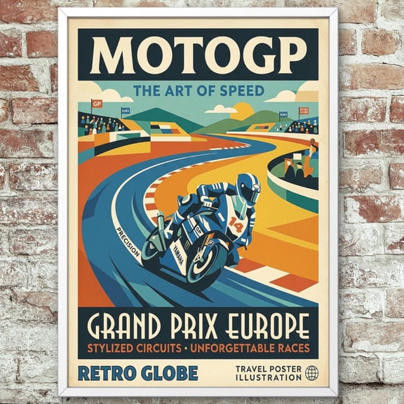 Storstar MotoGP Retro Globe Poster – The Art of Speed Mid‑Century Motorcycle Racing Print, Unframed Paper Poster 8x12in