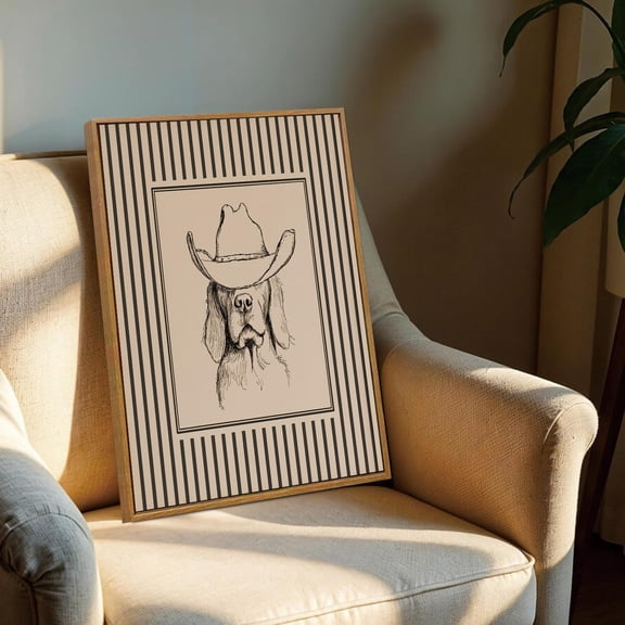Storstar Western Wall Art, Cowboy Dog Print, Minimalist Basset Hound Sketch, Whimsical Animal Decor, Bathroom Room Decor, Unframed Paper Poster 8x12in