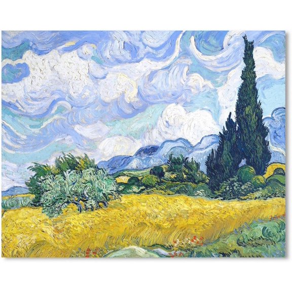Storstar Wheat Field with Cypresses Wall Art, Picture Reproduction, Modern Artwork Poster, Bedroom Decor, Famous Art Print, Home Decoration, Unframed Paper Poster 36x24in