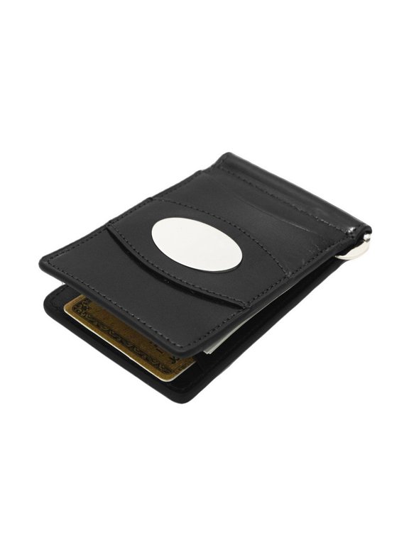 Razor Wallet + Engraving Plate, Minimalist Credit Card Holder + Cash Clamp Money Clip, Made of Fine Italian Leather, For Men, Gift - Black