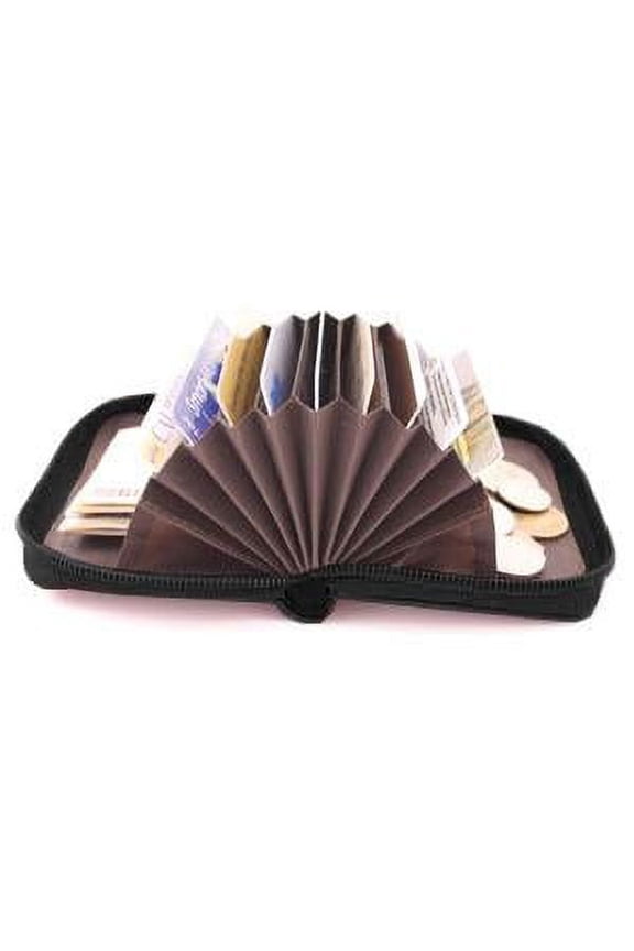 Smart Accordion Wallet Card Case, Slim Minimalist Fine Italian-Tanned Leather Wallet with 10 Credit Card Slots, Outer ID Window + Zippered Coin Pocket for Men, Women, Students, Seniors - Black