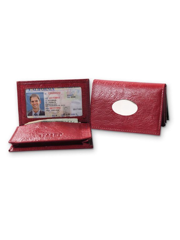 Smart Card Case Pocket Wallet made of Top Grain Italian-Tanned Leather with Engraving Plate for Men, Women, Business, Students, Gift - Red