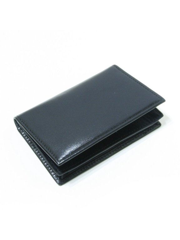 Smart Card Case Wallet Made with Fine Italian Leather with ID Window + Card Slots for Men, Women, Gift - Black