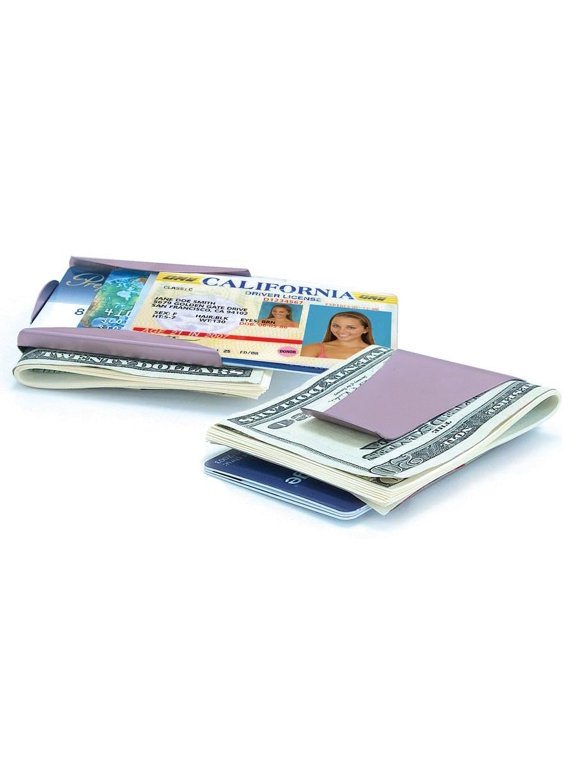 Smart Money Clip + Card Holder Slim Minimalist Pocket Wallet for Men, Women, Students, Travel, Gift - Purple Stainless Steel Finish