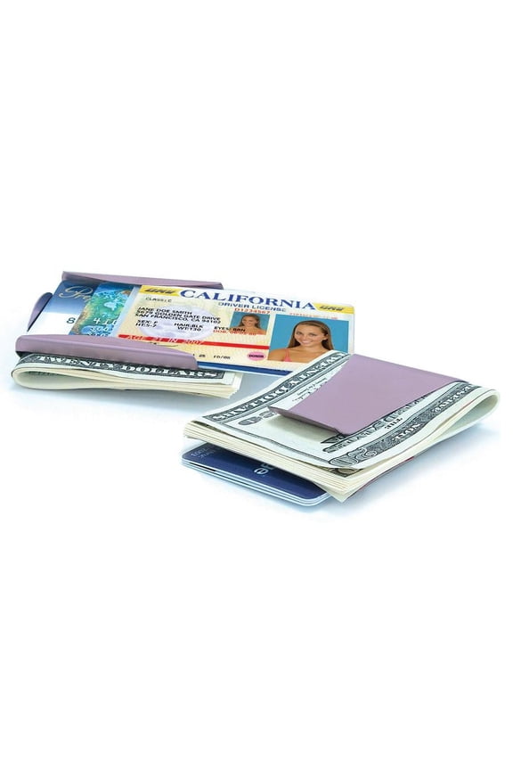 Smart Money Clip + Card Holder Slim Minimalist Pocket Wallet for Men, Women, Students, Travel, Gift - Purple Stainless Steel Finish