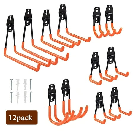Storvive 12 Pack Heavy Duty Garage Storage Hooks & Hangers - Anti-Slip Silicone Coating for Bikes, Ladders, Lawn Mowers