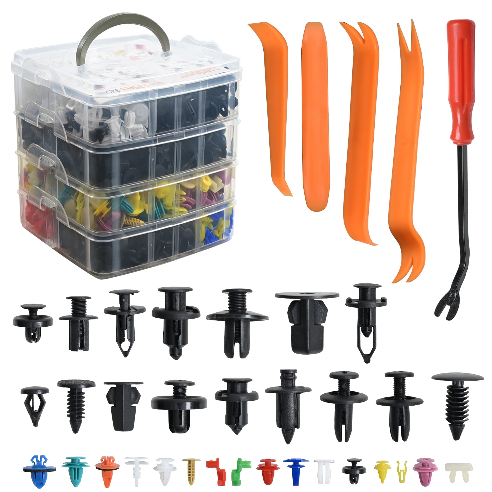 Storvive 1240 Pcs Car Retainer Clips with Fastener Remover, Auto Push Nylon Bumper Fender Rivets with 10 Cable Ties for GM Ford Toyota Honda Chevy